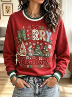 Vintage Christmas Tree Pattern Art Casual Stylish Long Sleeve Sweatshirt