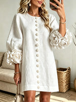 Women's 3D Floral Accent Button-Down Linen Mini Dress