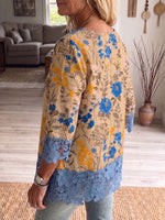 Vintage Elegant Pattern Print Patchwork Hollowed Out Lace Shirt