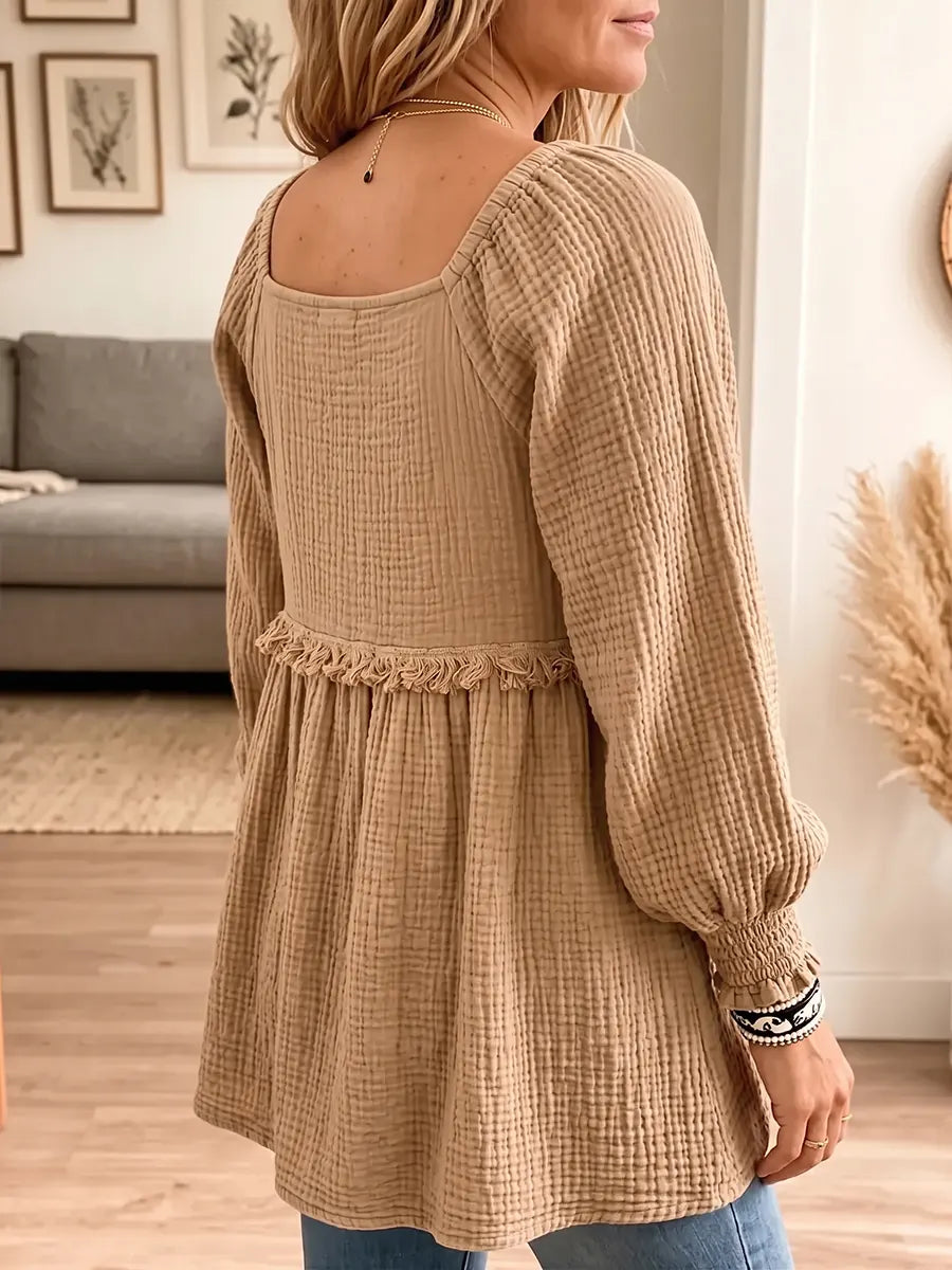 Vintage Elegant Cotton And Linen Patchwork Elastic Shirt