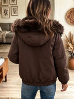 Women's Faux Fur Hooded Zip-Up Bomber Jacket