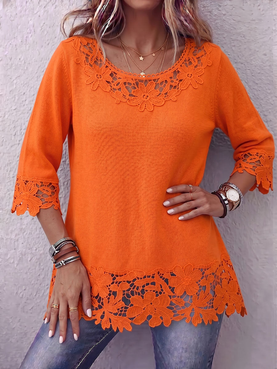 Vintage Elegant Patchwork Hollowed Out Lace Sweater