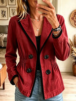 Women's Contrast Trim Double-Breasted Blazer
