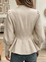 Women's Zip-Up Corset Peplum Woolen Jacket