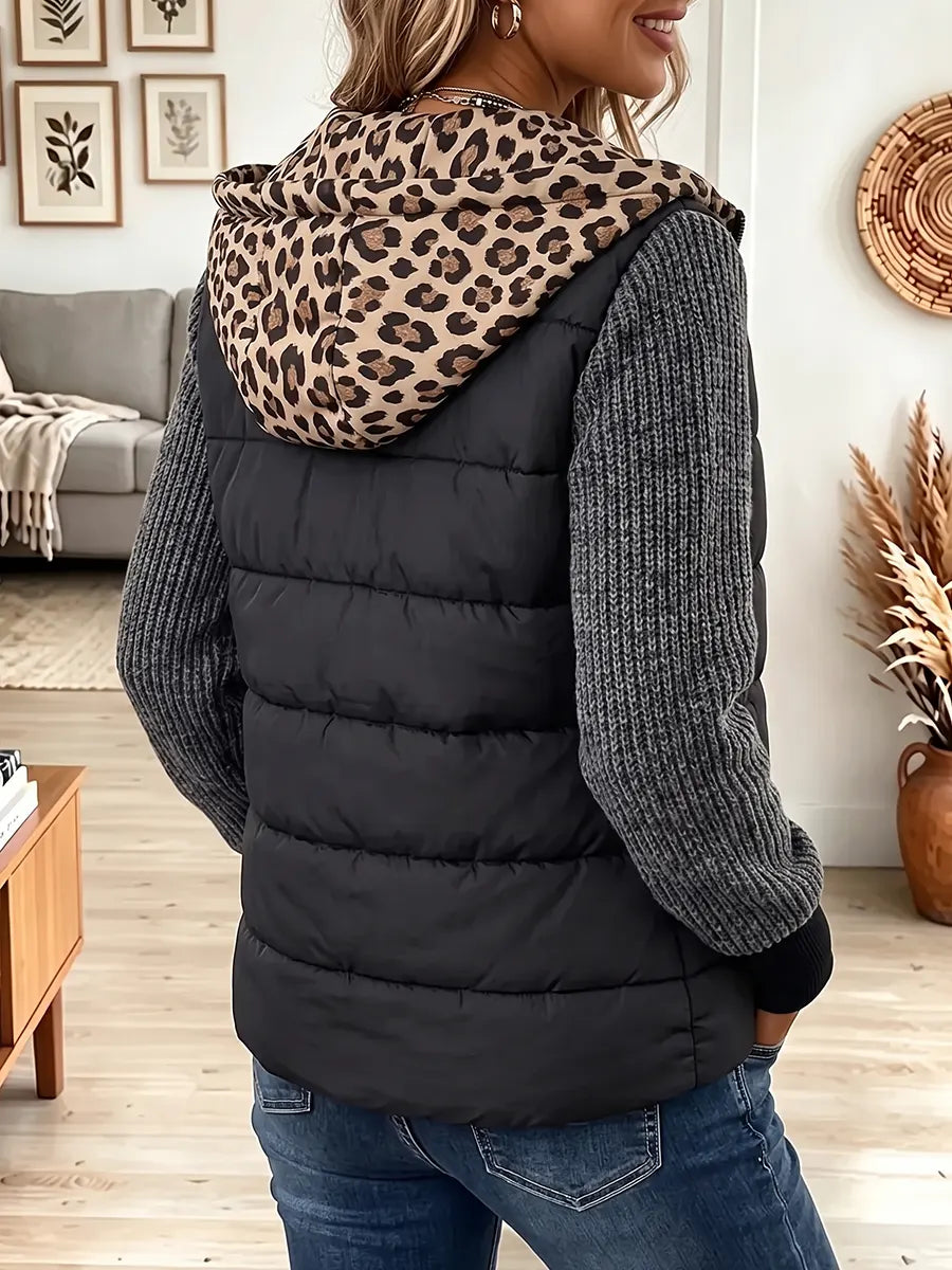 Vintage Elegant Leopard Print Patchwork Quilted Winter Jacket