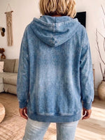 Women Rhinestone Studded Hoodie V‑Neck Drawstring Long Sleeve Pocket Casual Sweatshirt