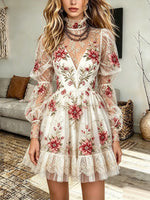 Vintage Elegant Floral Organza Dress
