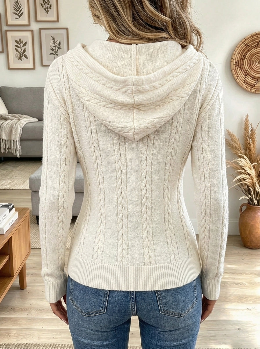 Women's Cutout Cable Knit Hooded Sweater