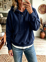Women Corduroy Drawstring Hoodie, Casual Pocket Long Sleeve Sweatshirt