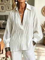 Women's Crinkle Pleated Deep V-Neck Blouse