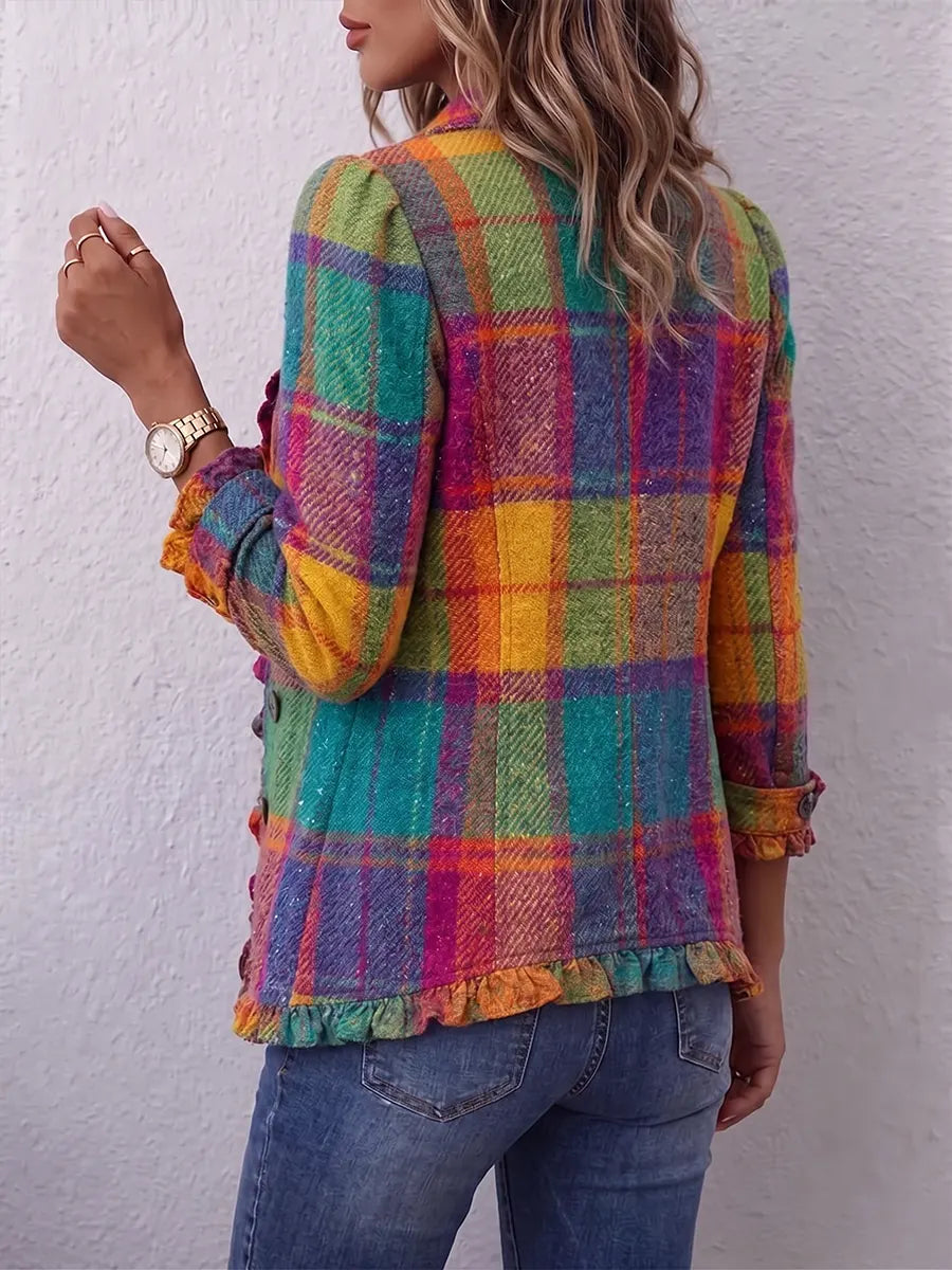 Vintage Elegant Pattern Patchwork Ruffled Jacket