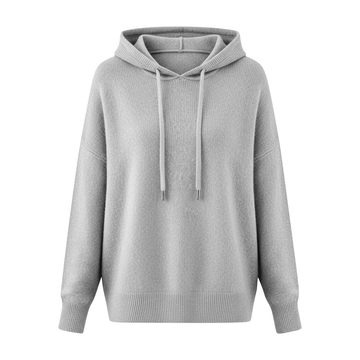 Women Solid Color Drawstring Hooded Knit Pullover Sweater