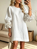 Women's 3D Floral Sleeve Linen Shift Dress