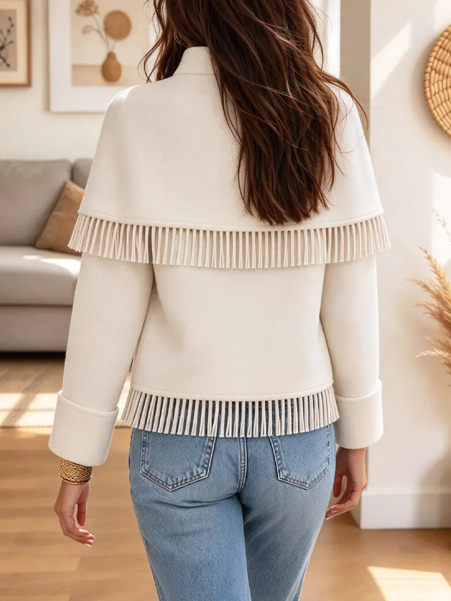 Retro Elegant Chic Fringe Art Casual Stylish Stand Collar Long Sleeve Coat