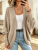 Women Open‑Front Batwing Sleeve Textured Knit Cardigan