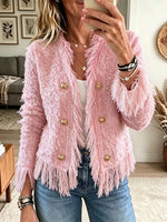 Women's Double-Breasted Fringe Tweed Jacket