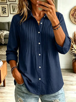 Solid Color Lapel Art Button Casual Long Sleeve Cotton Linen Shirt