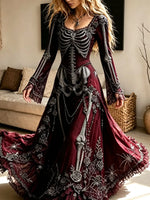 Women's Halloween Crew Neck Long Sleeve Maxi Dress