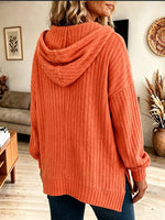Vintage Elegant Knitted Fabric Patchwork Zipper Hooded Sweater