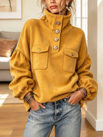Retro Turtleneck Art Casual Pockets Stylish Long Sleeve Pockets Coat