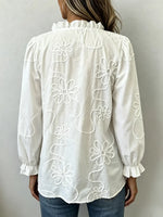 Retro Elegant Ruffle Floral Embroidered Art Casual Stylish Long Sleeve Cotton Shirt