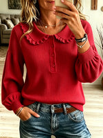 Women's Ruffled Collar Ribbed Knit Sweater