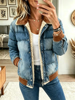 Women's Sherpa Lined Denim Puffer Bomber Jacket