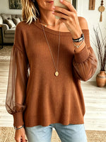 Women's Off-the-Shoulder Sheer Sleeve Knit Top