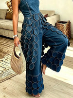 Women’s Cut-out Patchwork Denim Wide-leg Pants