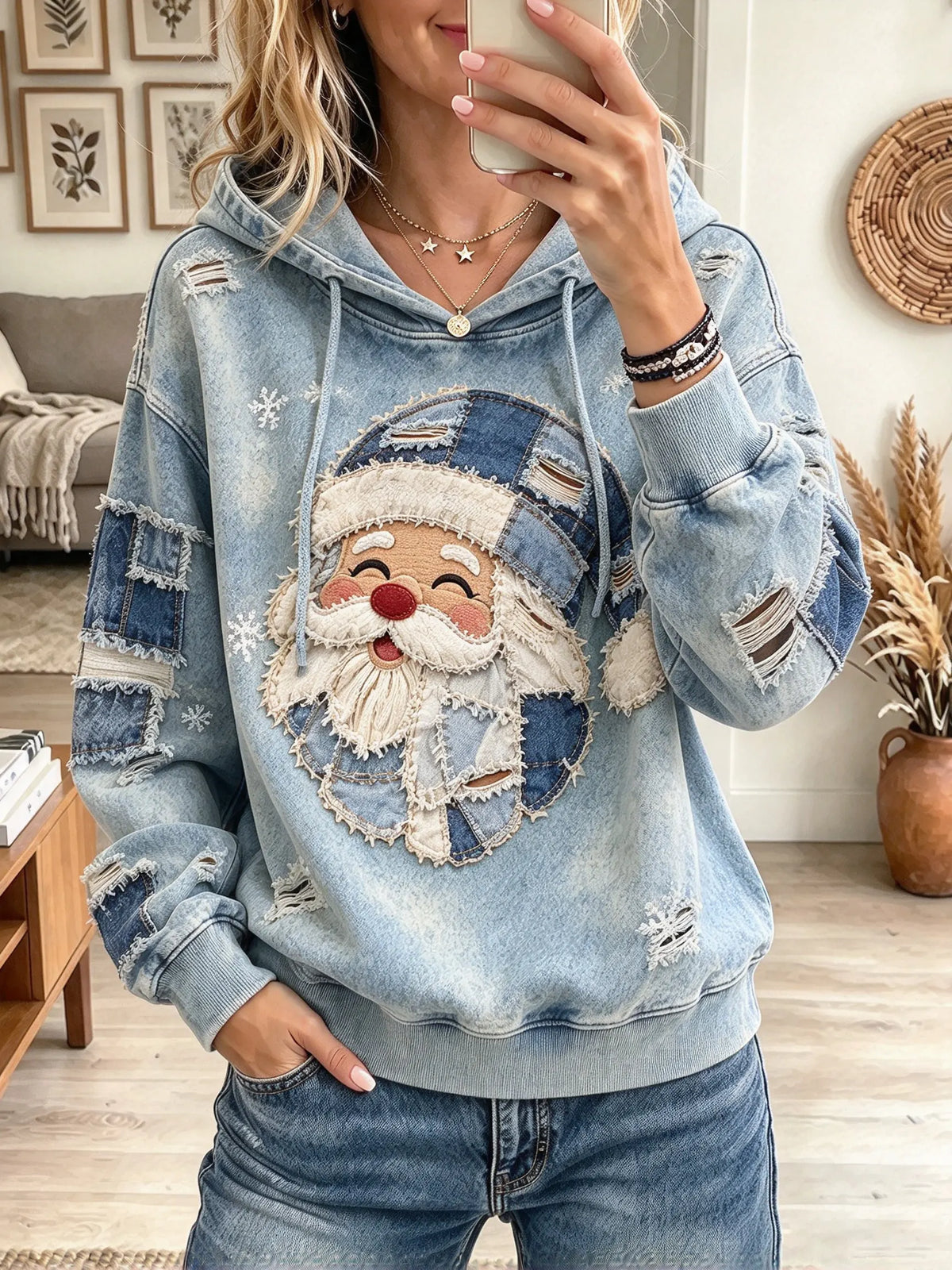 Women's Santa Print Hoodie