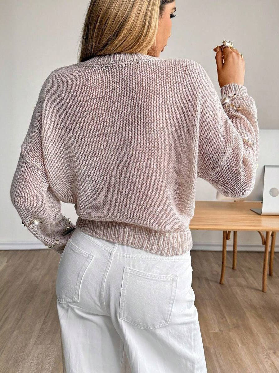 Women's Sequin Striped Open-Knit Slouchy Sweater