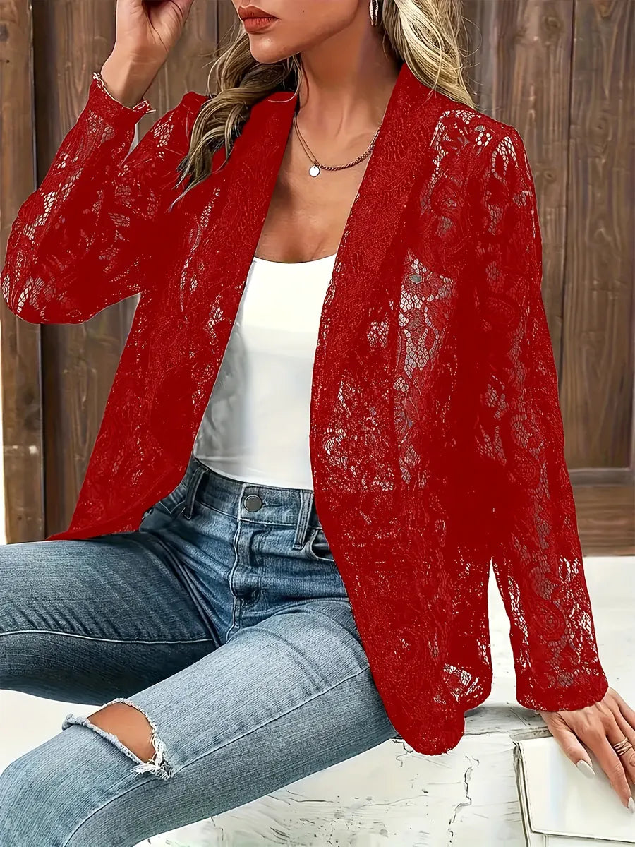 Retro Elegant Floral Lace Hollow Art Casual Stylish Long Sleeve Coat