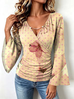 Retro Floral Polka Dot Pattern Art Print Casual Stylish Cotton V Collar Shirt