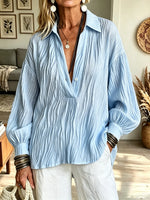 Women's Crinkle Pleated Deep V-Neck Blouse