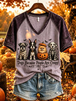 Women's Halloween Costumed Dogs Graphic V-Neck T-Shirt