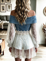 Women's Off-shoulder Denim Lace Patchwork Cropped Top