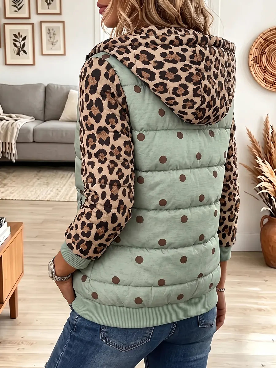 Vintage Elegant Leopard Print Patchwork Quilted Winter Jacket ...