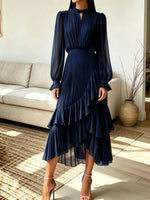 Retro Elegant Ruffle Art Casual Stylish Long Sleeve Midi Dress