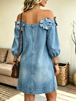 Women's 3D Floral Off-the-Shoulder Denim Mini Dress