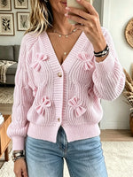 Women's 3D Bow Accent Cable Knit Cardigan