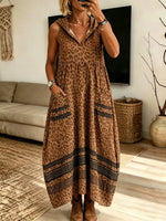 Women's Leopard Stripe Sleeveless Hooded Maxi Dress