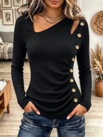 Women's Asymmetric Cutout Button Ribbed Top