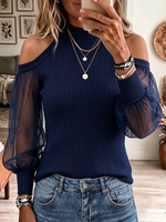 Women's Cold-Shoulder Sheer Sleeve Knit Top