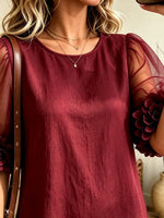 Women's 3D Floral Sheer Sleeve Shift Mini Dress