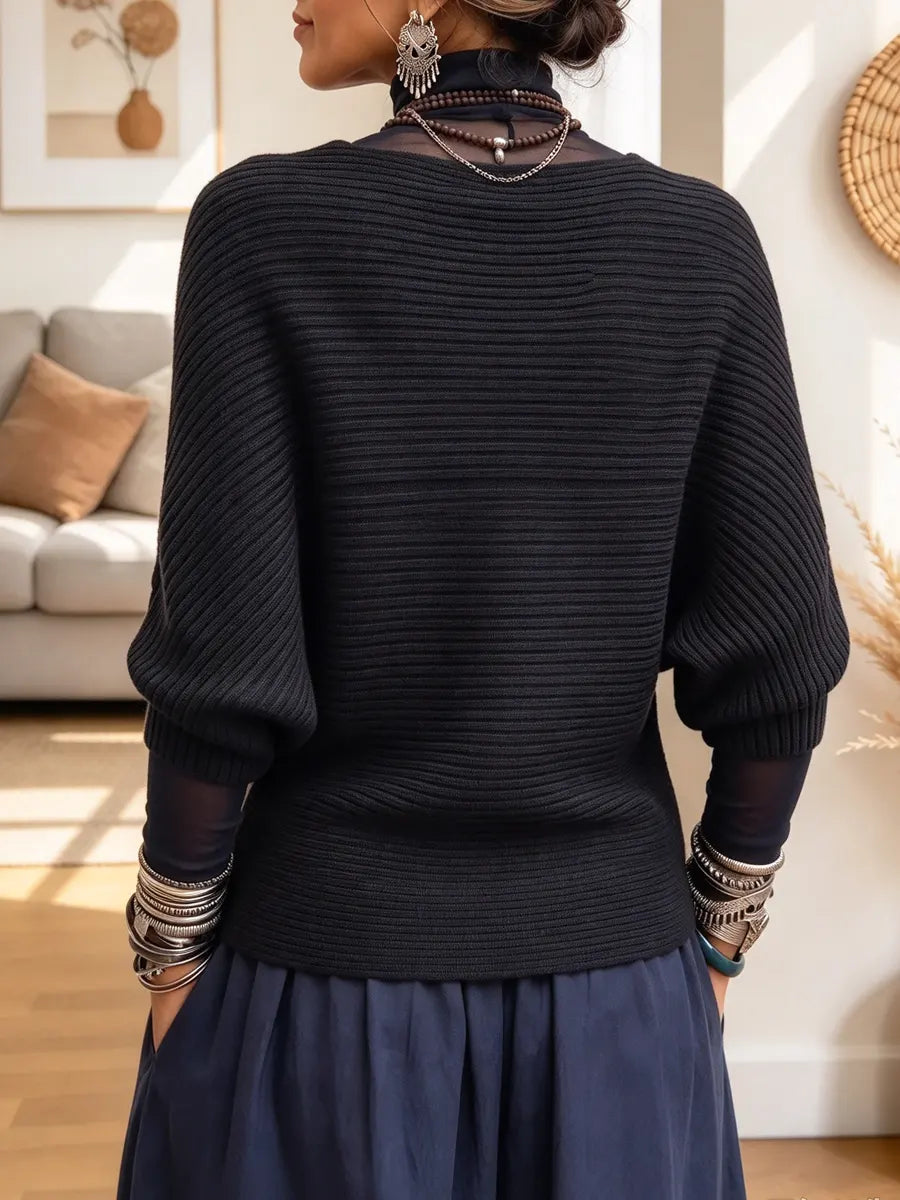 Retro Chic Patchwork Knit Art Turtleneck Casual Stylish Long Sleeve Sweater