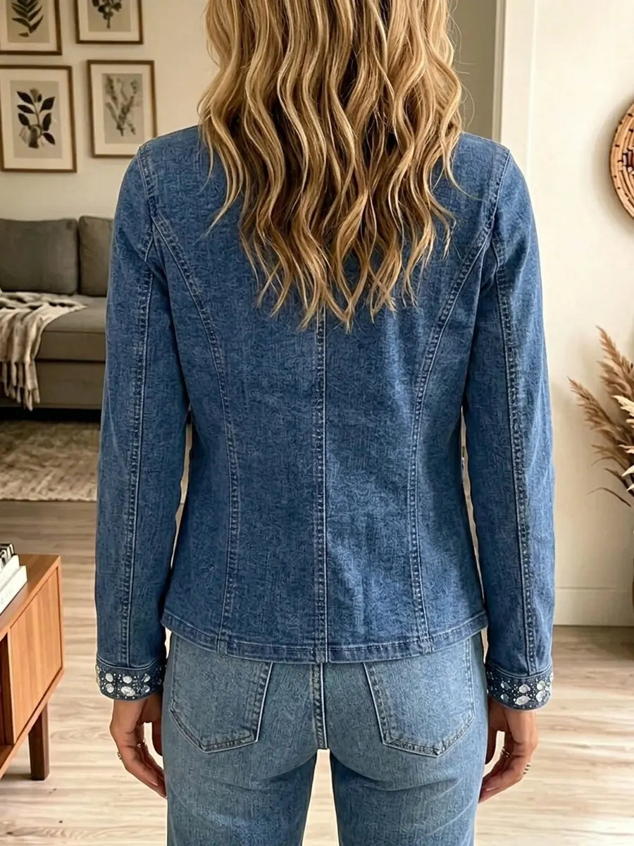 Retro Chic Rhinestone Art Casual Stylish Long Sleeve Denim Coat