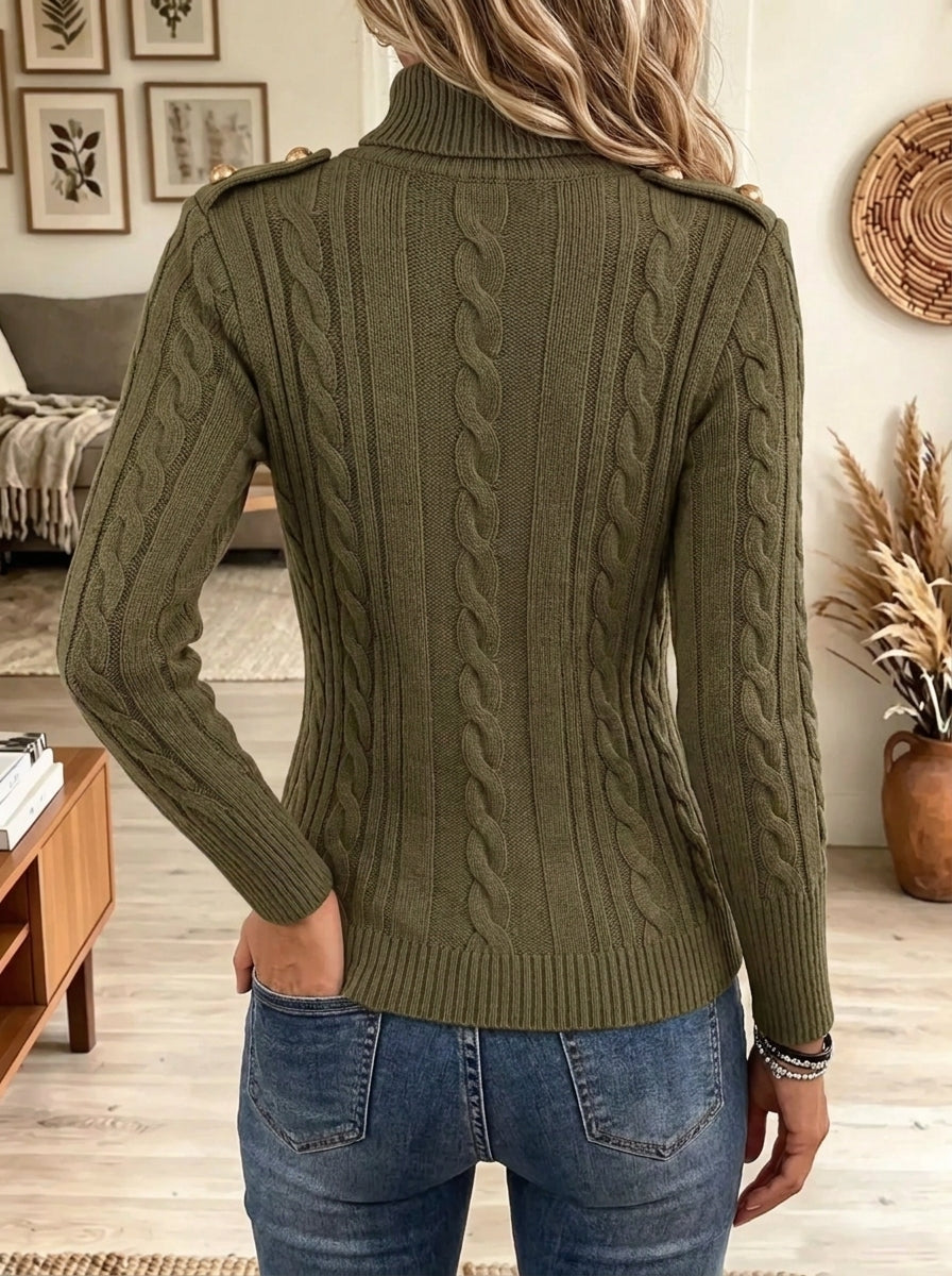 Women's Cutout Turtleneck Cable Knit Sweater