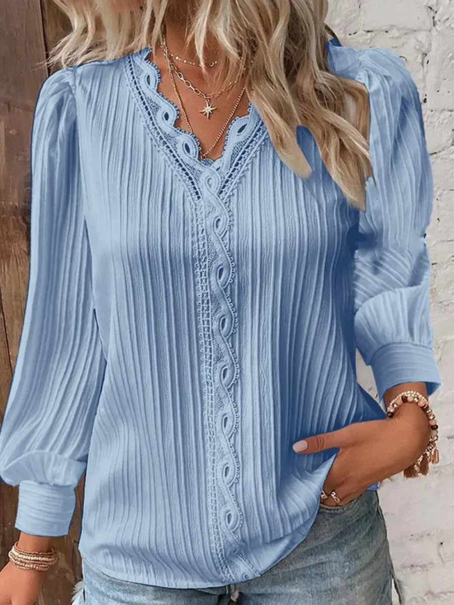 Retro Elegant Lace Patchwork Art Casual Stylish Long Sleeve Shirt