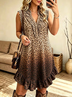 Women's Ombre Leopard Ruffle Sleeveless Mini Dress