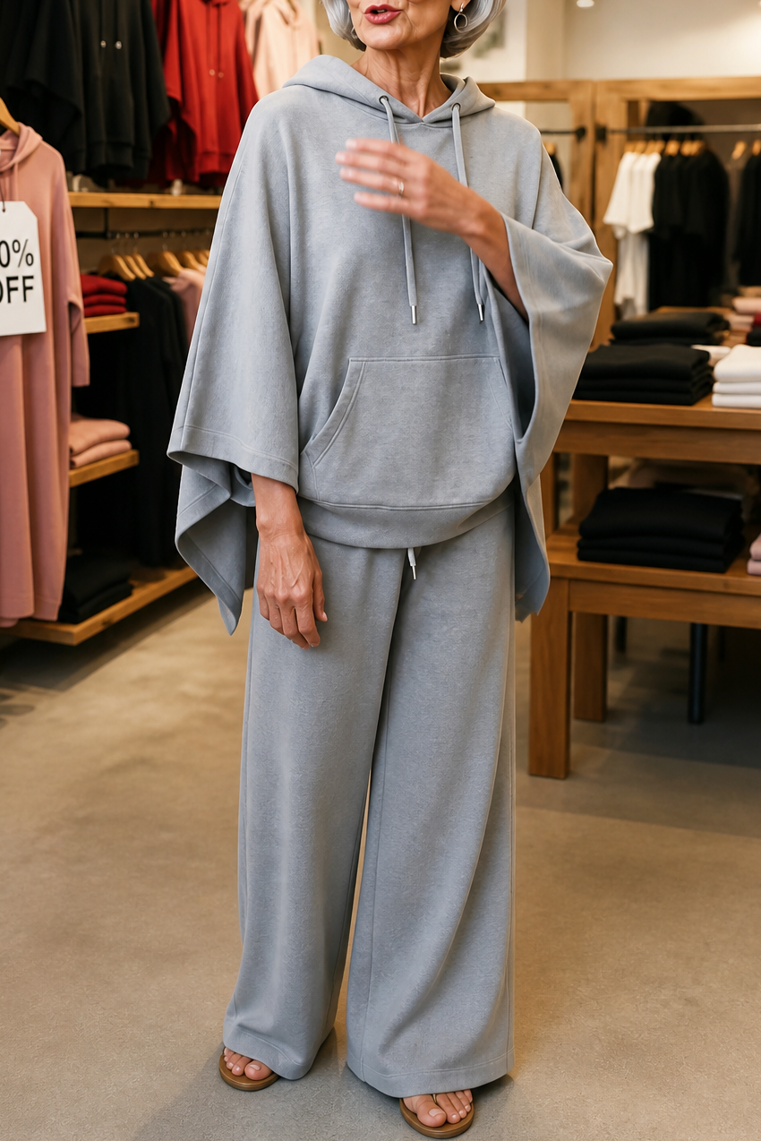 Hooded Cape And Wide-Leg Trouser Set